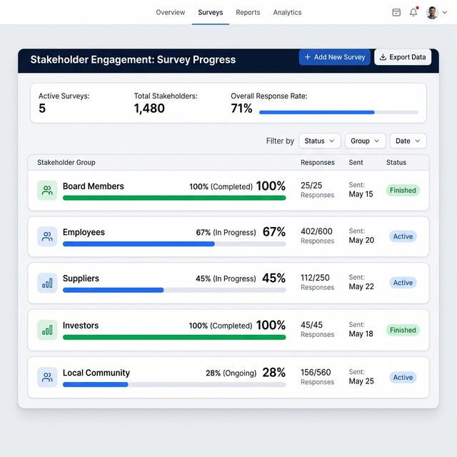 Stakeholder engagement survey progress dashboard